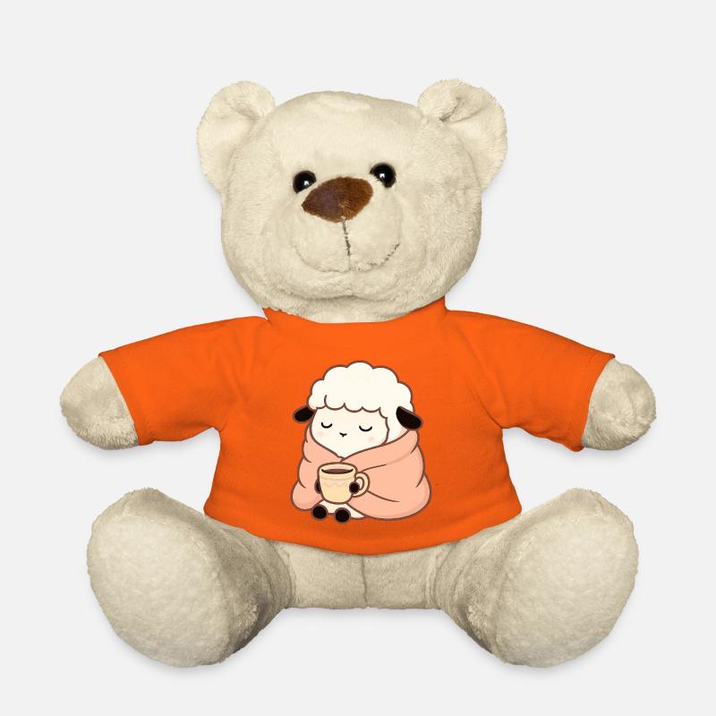 Schaf mit Tee – Ruhige Illustration - Teddy - Goldorange