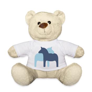 Dala Horse Couple light blue dark blue Horses Love - Teddy Bear - sun yellow - Front