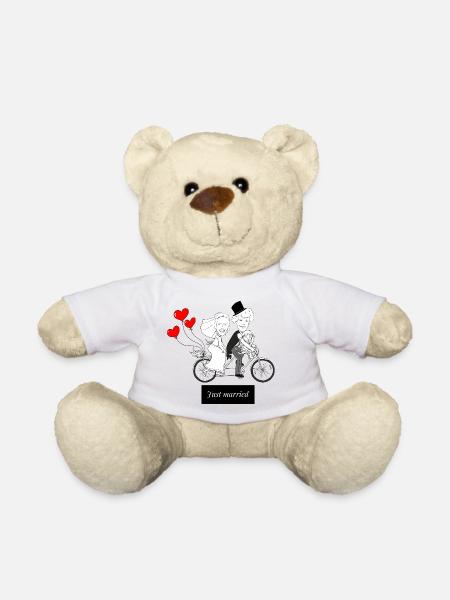 Humorvolle Hochzeitskarikatur auf Fahrrad - Teddy - Sonnengelb