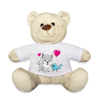 Bébé loup heureux et oiseau mignon avec un ballon - Nounours - jaune soleil - Devant