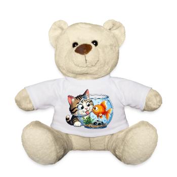 Kitten kisses goldfish in glass - Teddy Bear - sun yellow - Front