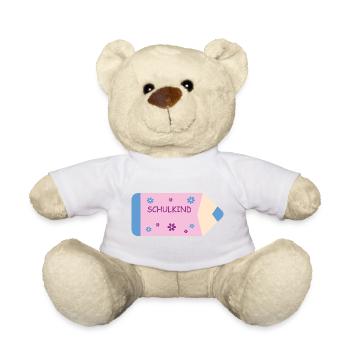 Colored Pencil Pink Light Blue Small Flowers - School Child - Teddy Bear - sun yellow - Front