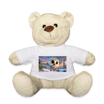 Fluffy snowy owl with googly eyes in flight - Teddy Bear - sun yellow - Front