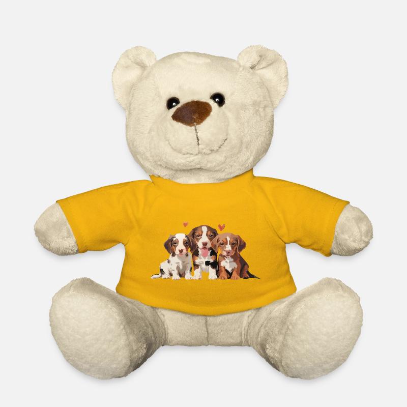 Chiots - 3 petits chiens avec des cœurs - Nounours - jaune soleil