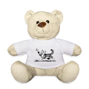 Chat jouant avec un papillon noir et blanc - Nounours - jaune soleil - Devant