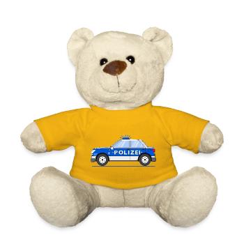 Voiture de police en bleu et argent - Nounours - jaune soleil - Devant