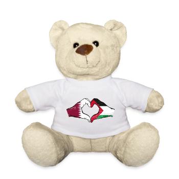 Qatar Palestine flag hands heart shape used - Teddy Bear - sun yellow - Front