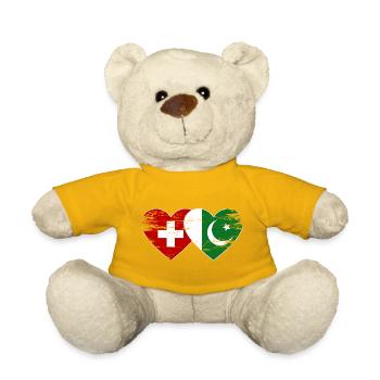 Schweiz Pakistan Flagge Herz used - Teddy - Sonnengelb - Vorne