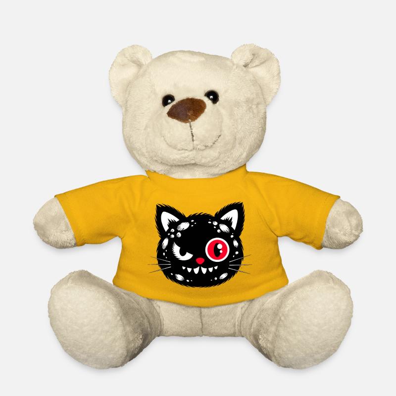 Schwarze Katze mit rotem Auge - Teddy - Sonnengelb