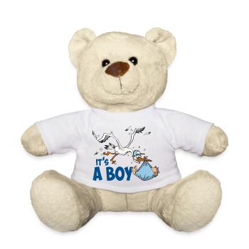 Storch mit dem kleinen Jungen; "Es ist ein Junge" - Teddy - Sonnengelb - Vorne