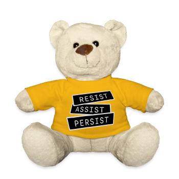 Resist Assist Persist Activism Motivation Logo - Teddy Bear - sun yellow - Front