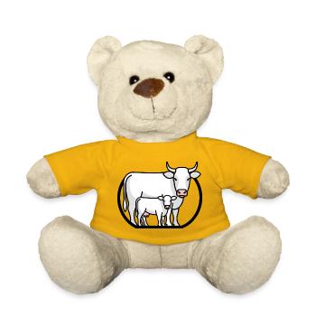 Kuh mit Kalb – Minimalistische Bauernhofkunst - Teddy - Sonnengelb - Vorne