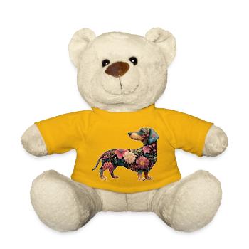 Dachshund Dachshund Floral Flowers - Teddy Bear - sun yellow - Front