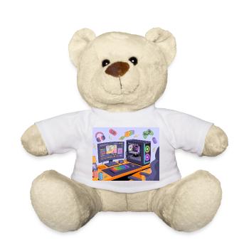 Retro Gaming Desk Neon RGB - Teddy Bear - sun yellow - Front