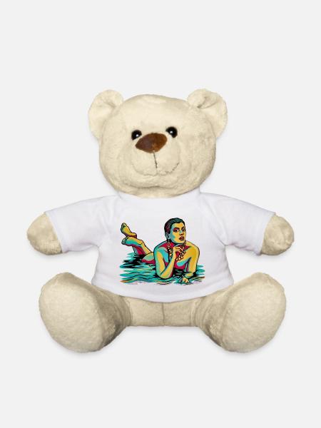 Pop art woman in water - Teddy Bear - sun yellow