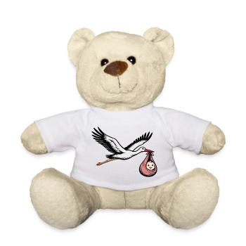 Cigogne volante avec un rose bébé - Nounours - jaune soleil - Devant