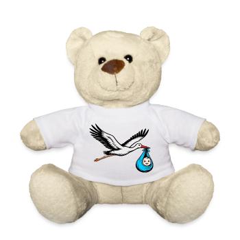 Fliegender Storch mit Baby blau - Teddy - Sonnengelb - Vorne