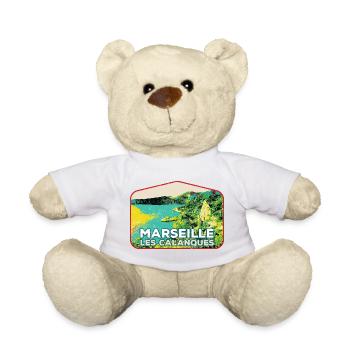Retro badge, Marseille France Les Calanques - Teddy Bear - sun yellow - Front