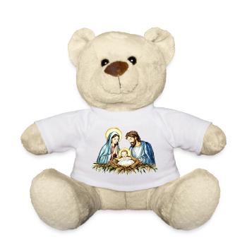 Weihnachtspullover Weihnachten an der Krippe Jesus - Teddy - Sonnengelb - Vorne