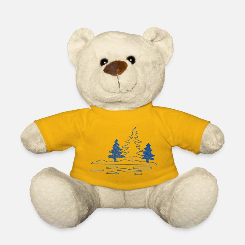 Abstrakter Waldsee mit Kiefern - Teddy - Sonnengelb