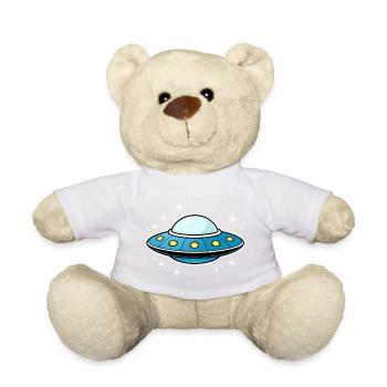 UFO sticker flying saucer - Teddy Bear - sun yellow - Front