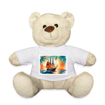 Red sailing ship at sunset - Teddy Bear - sun yellow - Front