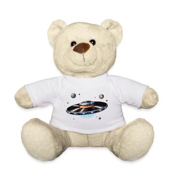 UFO aus Schallplatte im Weltraum   - Teddy - Sonnengelb - Vorne