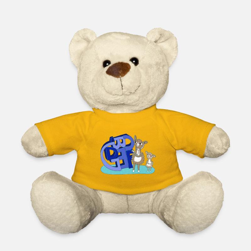 Doktor Lama mit blauen Buchstaben - Teddy - Sonnengelb