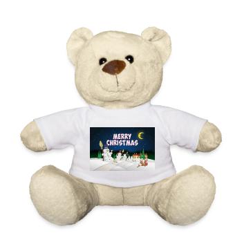 Merry Christmas poster with snowmen - Teddy Bear - sun yellow - Front