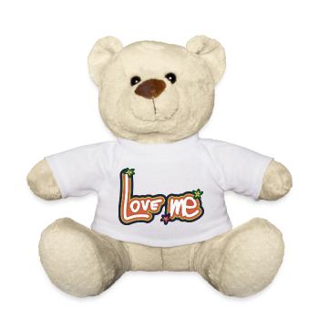 Colorful Love Me design with floral accents - Teddy Bear - sun yellow - Front