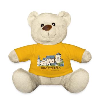 Burg Stolberg, Eifel, Mittelalter Handzeichnung  - Teddy - Sonnengelb - Vorne