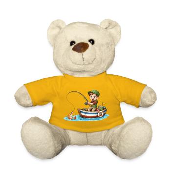 Kids Angler Shirt Boy Fishing Boat Fish - Teddy Bear - sun yellow - Front