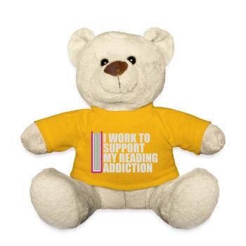 I Work To Support My Reading Addiction Books Logo - Teddy Bear - sun yellow - Front