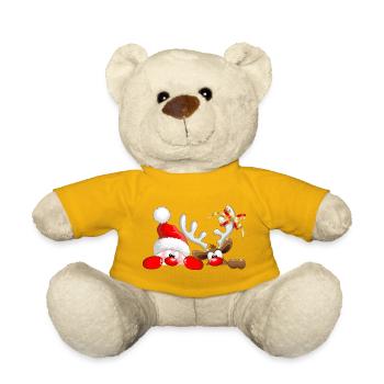 Lustiger Weihnachts-Weihnachtsmann und Rentier, die spähen - Teddy - Sonnengelb - Vorne