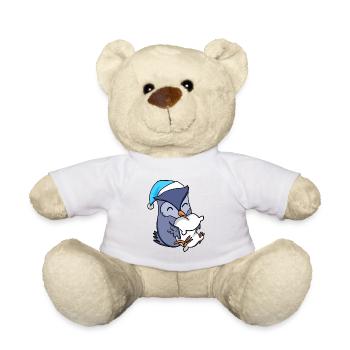 Owl with pillow and sleeping cap - Teddy Bear - sun yellow - Front