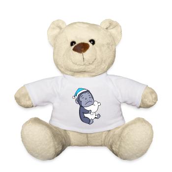 Gorilla with pillow and sleeping cap - Teddy Bear - sun yellow - Front