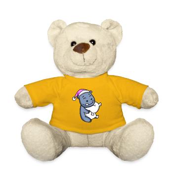 Hippo with pillow and sleeping cap - Teddy Bear - sun yellow - Front