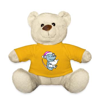 Mouse with pillow and sleeping cap - Teddy Bear - sun yellow - Front