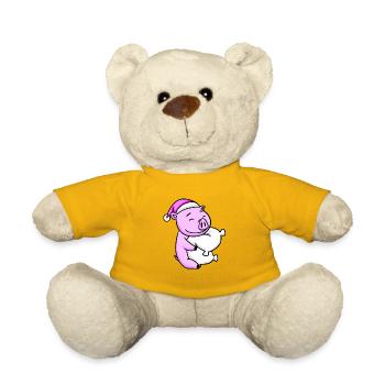 Pig with pillow and sleeping cap - Teddy Bear - sun yellow - Front