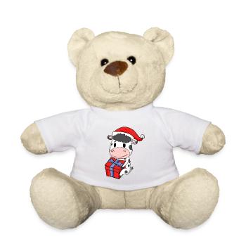 Christmas Cow Baby with Gift - Teddy Bear - sun yellow - Front