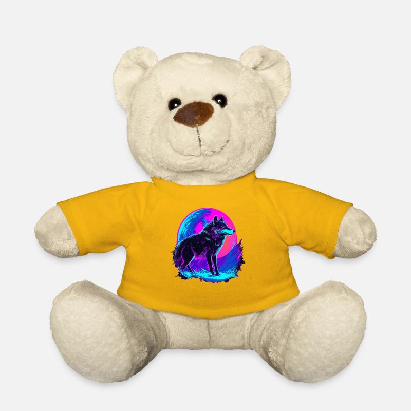 Colorful Wolf Neon Moon Synthwave - Teddy - Sonnengelb