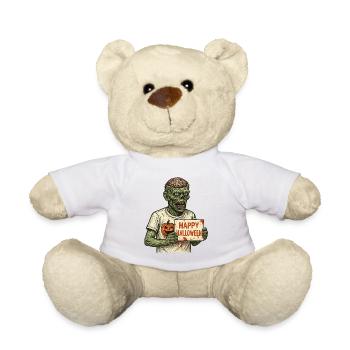 Scary zombie with Happy Halloween sign - Teddy Bear - sun yellow - Front
