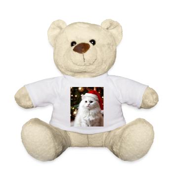 White cat with Santa hat, Christmassy - Teddy Bear - sun yellow - Front
