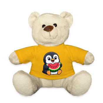 Lustiger Pinguin mit Melone Sommerfrucht Cartoon - Teddy - Sonnengelb - Vorne