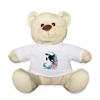 Orca wave with tropical hibiscus flowers summer - Teddy Bear - sun yellow - Front