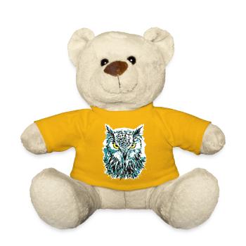 Bunte Eule - Eulenkopf - Kauz - Farbenfrohe Eule - Teddy - Sonnengelb - Vorne