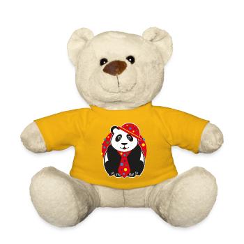 Panda mit lustigen Hut, Krawatte und Konfetti. - Teddy - Sonnengelb - Vorne