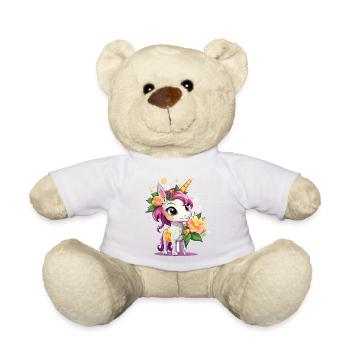 Licorne avec couronne de fleurs – Couleurs pastel - Nounours - jaune soleil - Devant