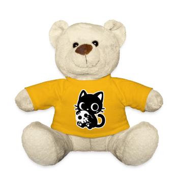 Cute Scary Cat with Skull | Kawaii Spooky Mot - Teddy Bear - sun yellow - Front