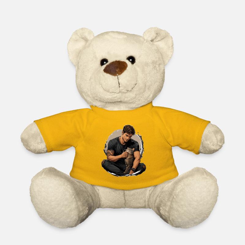 Man with cat: silent closeness - Teddy Bear - sun yellow